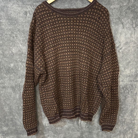 Vintage Eddie Bauer Men's Dark Brown Patterned Crewneck Sweater - Picture 1 of 8